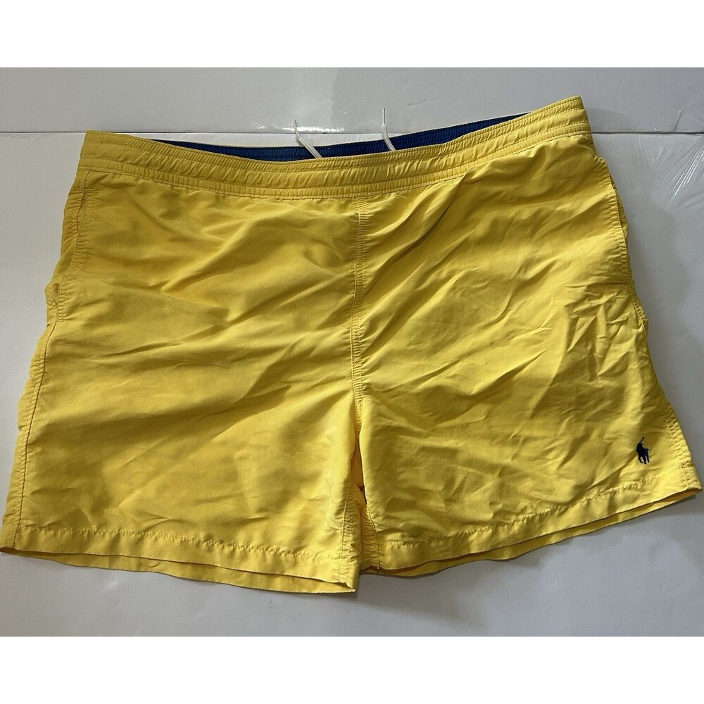 Polo Ralph Lauren Swim Trunks Men Faded Yellow Blue Pony Mesh Lined Sz 2XL XXL